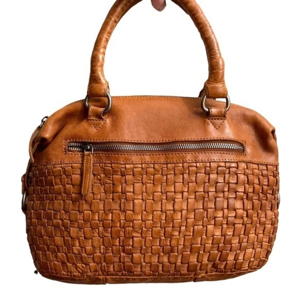 Vilenca holland brown woven weathered leather satchel bag